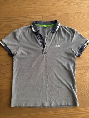 Hugo Boss Light Gray Polo with Navy Accents